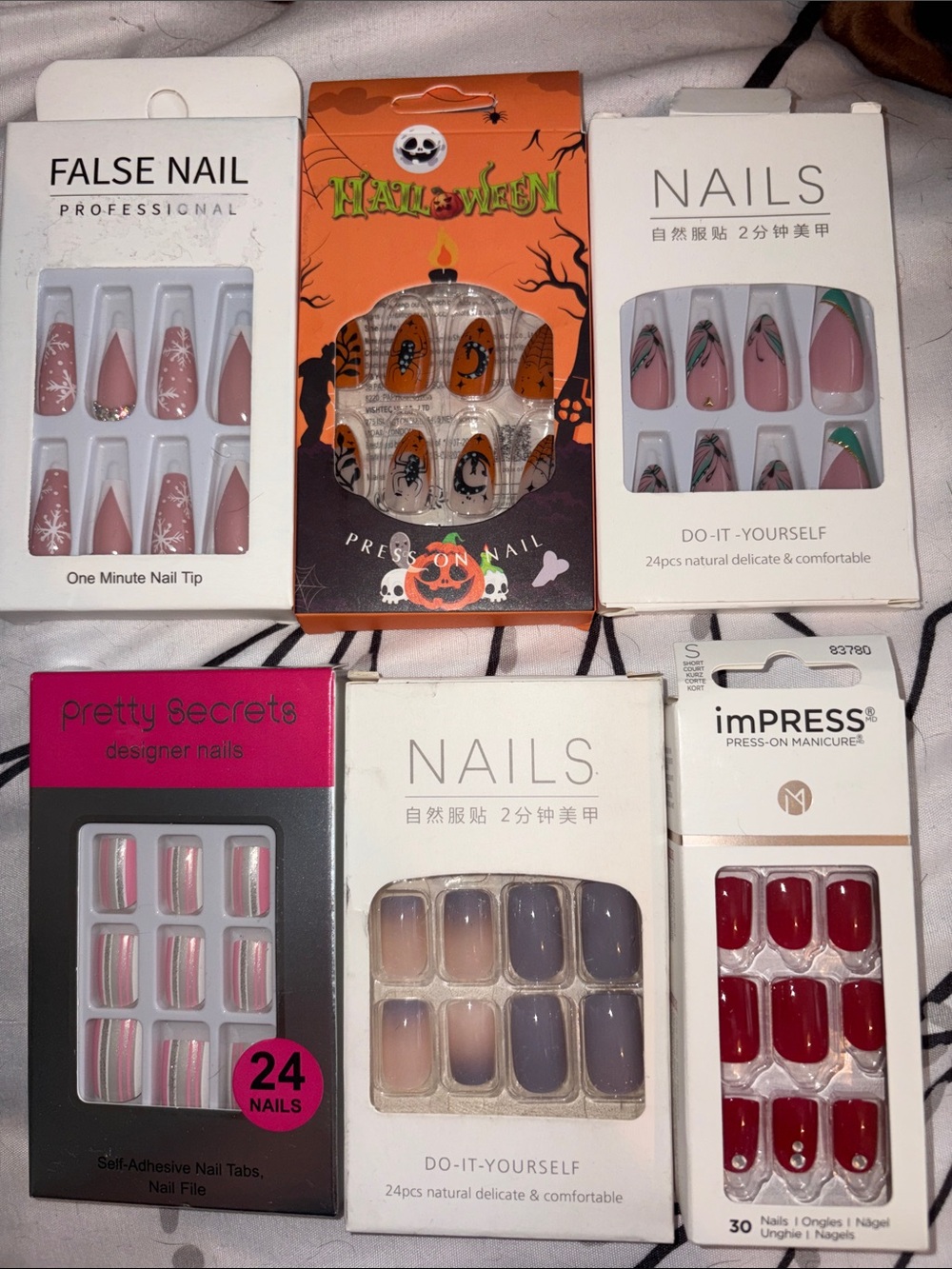 Press-On Nail Sets -6Assorted Christmas, Halloween, Butterfly, pink, purple, red